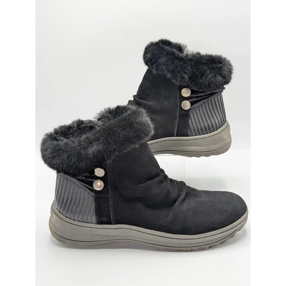 Baretraps Adalyn Boots Women 10 Black Suede Faux Fur Collar Zipped Ankle Winter